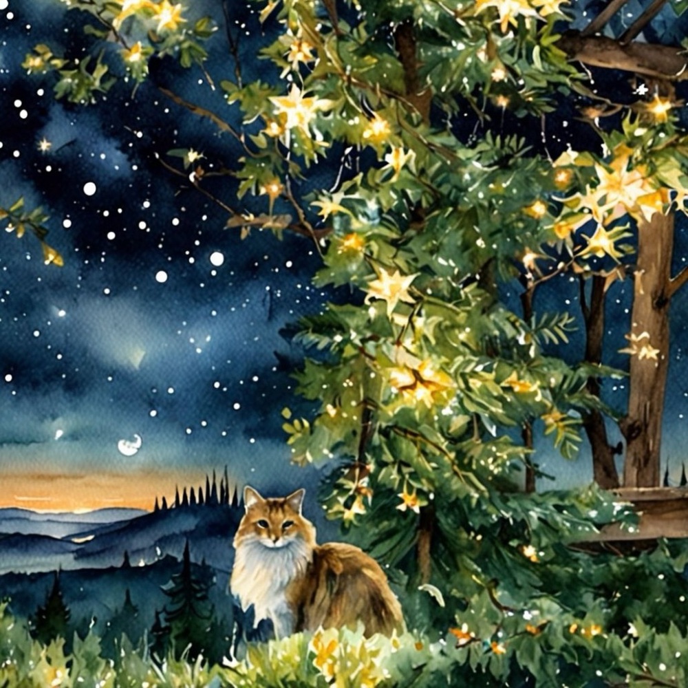 7.5x7.5in Starry Night Cat Graphic with stars - Print Out